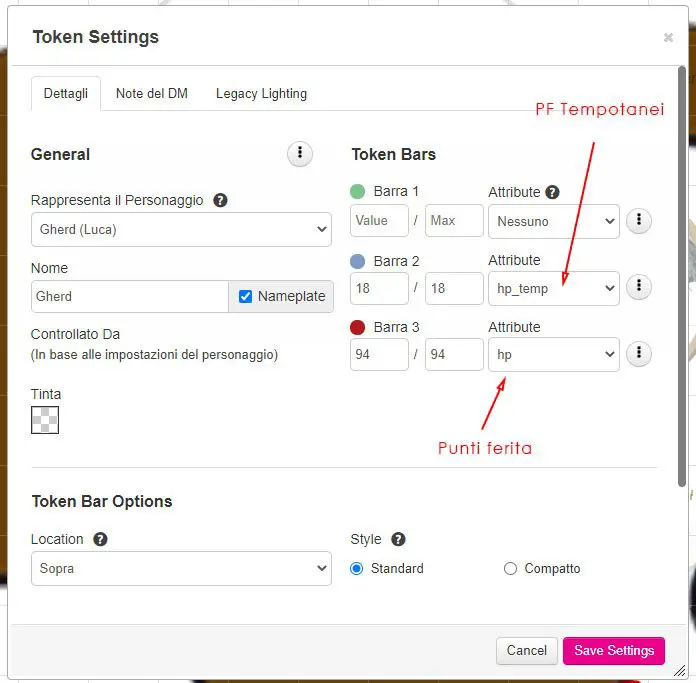 Beyond 20: Roll20 Token Setting