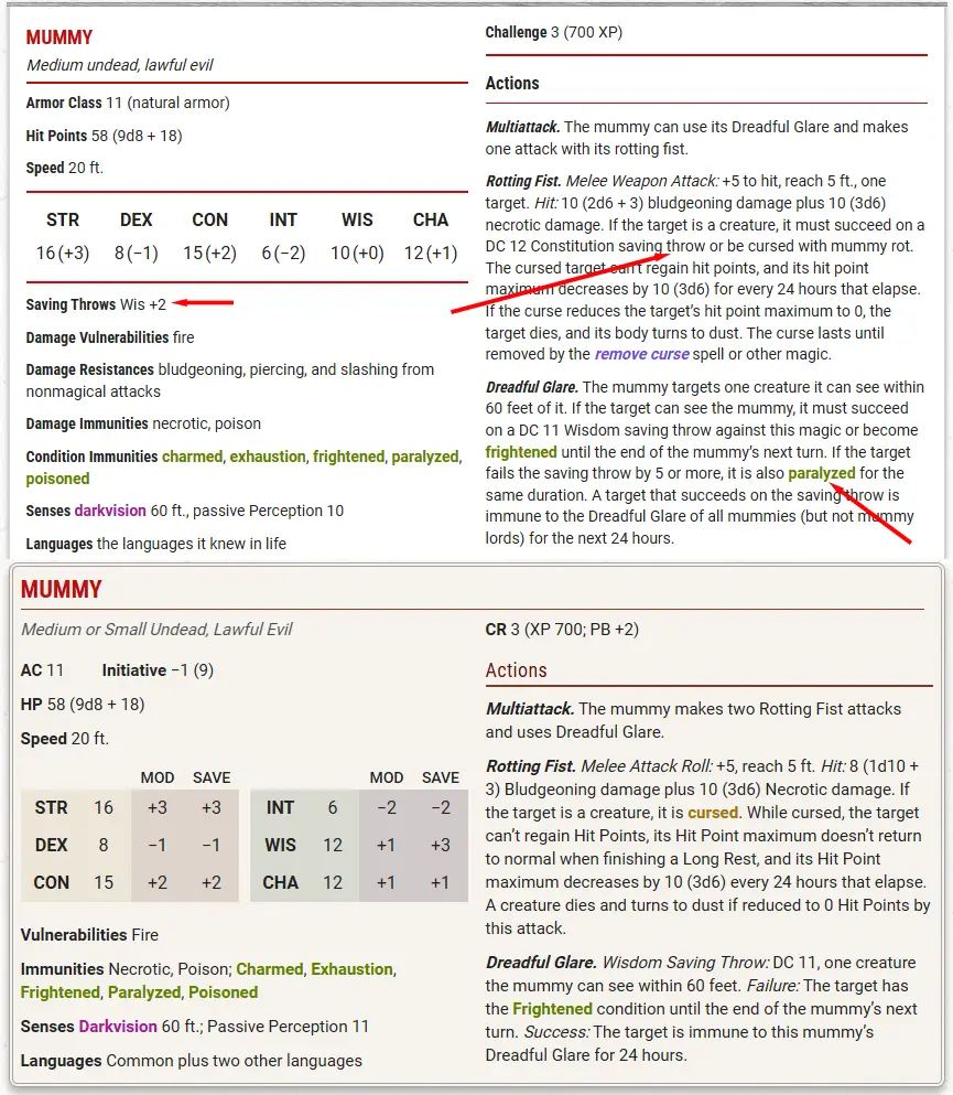 Confronto tra Mummia 5e e 2024