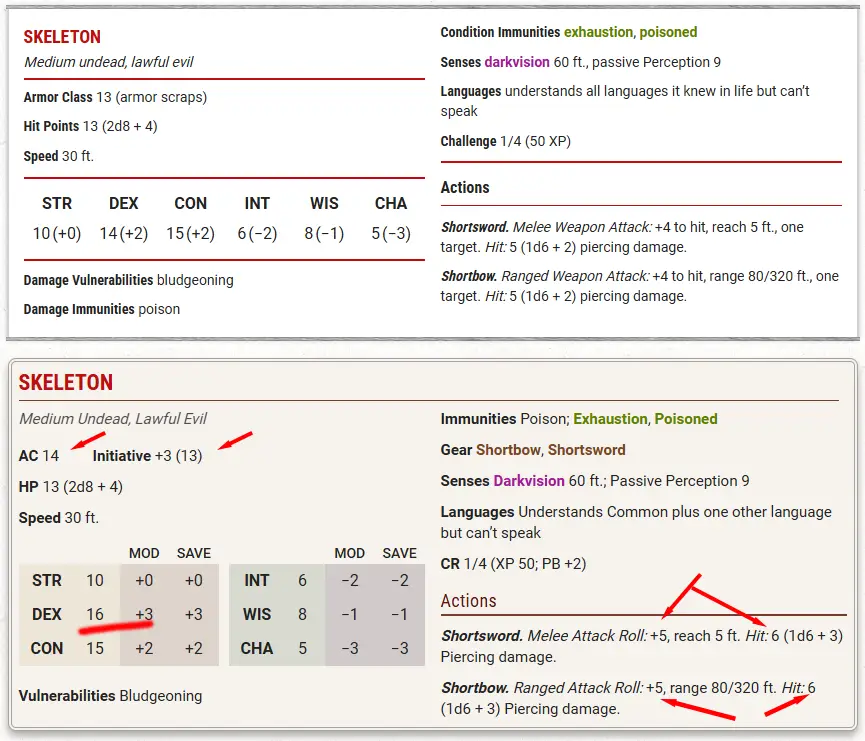 Confronto tra Scheletro 5e e 2024